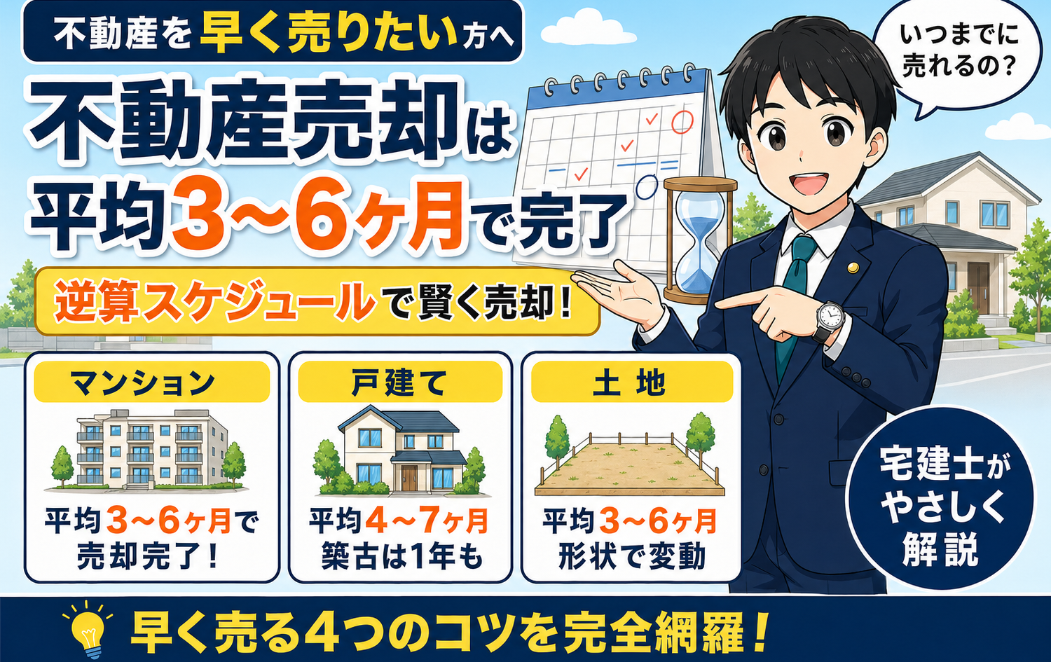 不動産売却にかかる期間と平均スケジュール｜宅建士が逆算で解説